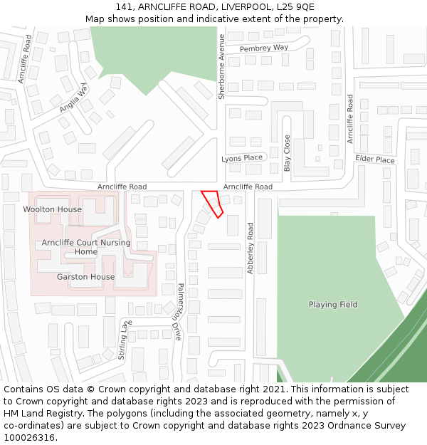 141, ARNCLIFFE ROAD, LIVERPOOL, L25 9QE: Location map and indicative extent of plot