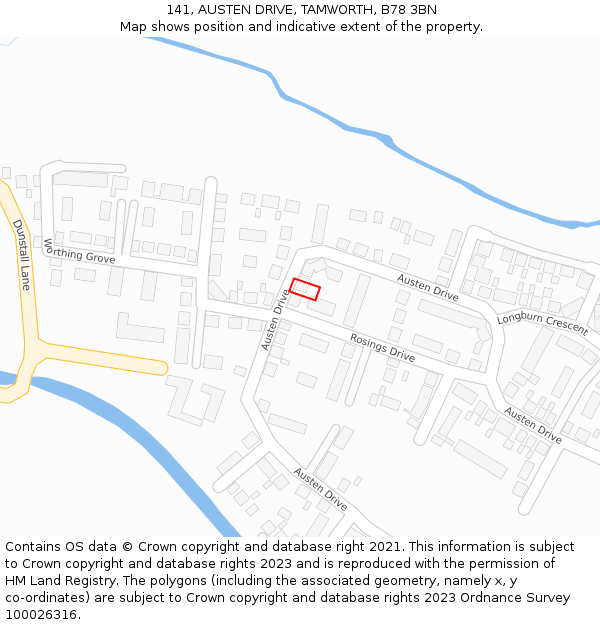 141, AUSTEN DRIVE, TAMWORTH, B78 3BN: Location map and indicative extent of plot