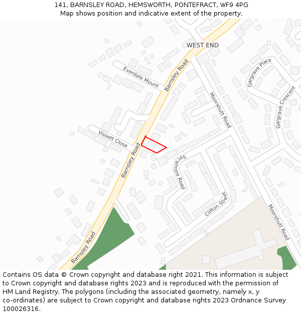 141, BARNSLEY ROAD, HEMSWORTH, PONTEFRACT, WF9 4PG: Location map and indicative extent of plot