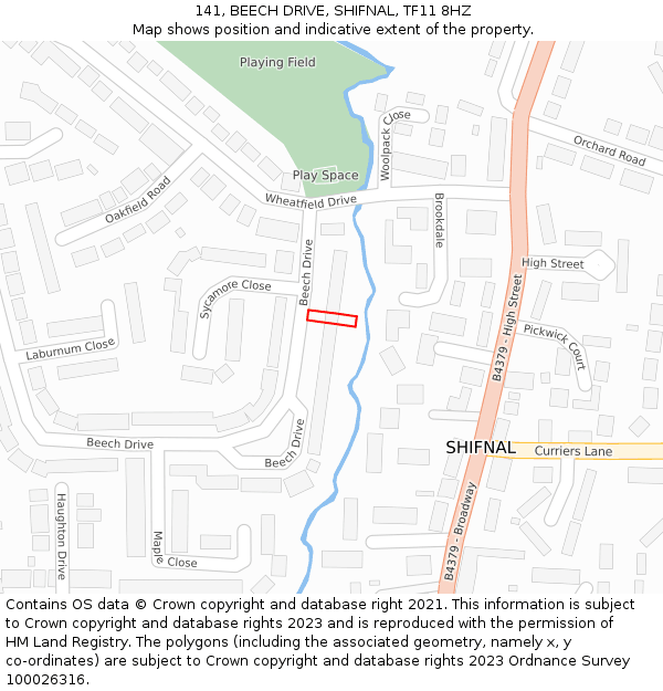 141, BEECH DRIVE, SHIFNAL, TF11 8HZ: Location map and indicative extent of plot