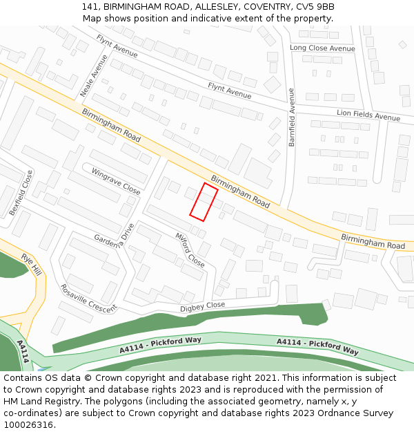 141, BIRMINGHAM ROAD, ALLESLEY, COVENTRY, CV5 9BB: Location map and indicative extent of plot