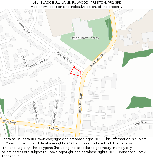 141, BLACK BULL LANE, FULWOOD, PRESTON, PR2 3PD: Location map and indicative extent of plot