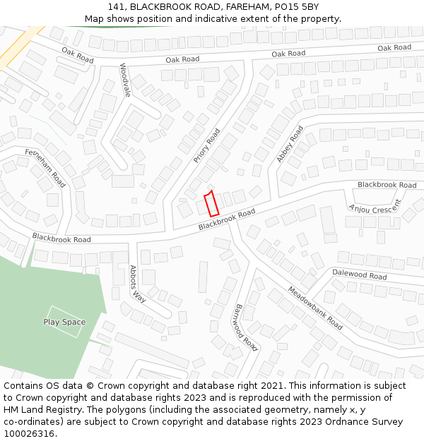 141, BLACKBROOK ROAD, FAREHAM, PO15 5BY: Location map and indicative extent of plot