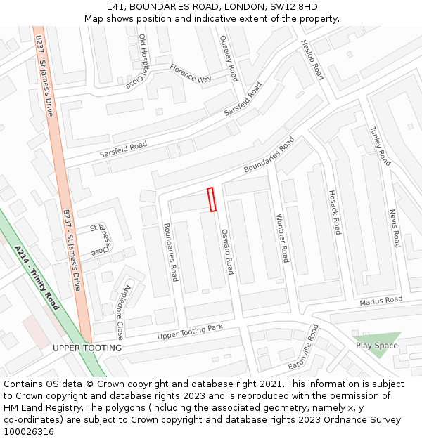 141, BOUNDARIES ROAD, LONDON, SW12 8HD: Location map and indicative extent of plot