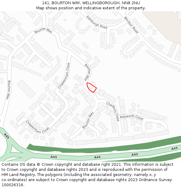 141, BOURTON WAY, WELLINGBOROUGH, NN8 2NU: Location map and indicative extent of plot