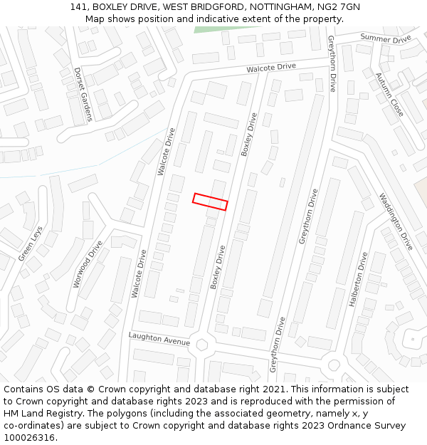 141, BOXLEY DRIVE, WEST BRIDGFORD, NOTTINGHAM, NG2 7GN: Location map and indicative extent of plot