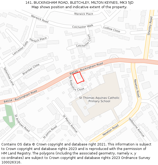 141, BUCKINGHAM ROAD, BLETCHLEY, MILTON KEYNES, MK3 5JD: Location map and indicative extent of plot