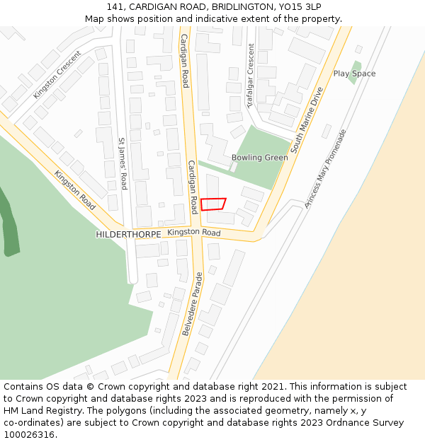 141, CARDIGAN ROAD, BRIDLINGTON, YO15 3LP: Location map and indicative extent of plot