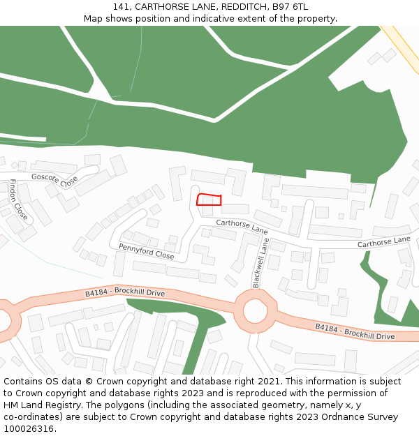 141, CARTHORSE LANE, REDDITCH, B97 6TL: Location map and indicative extent of plot