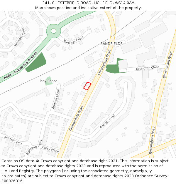 141, CHESTERFIELD ROAD, LICHFIELD, WS14 0AA: Location map and indicative extent of plot