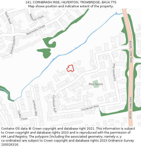 141, CORNBRASH RISE, HILPERTON, TROWBRIDGE, BA14 7TS: Location map and indicative extent of plot