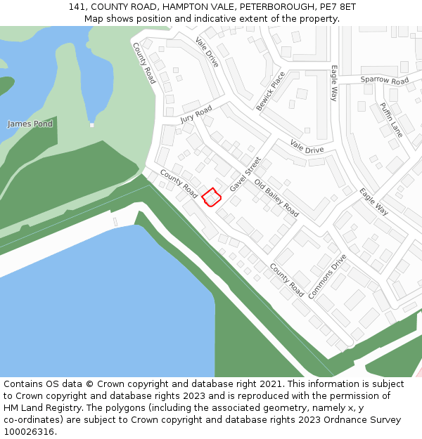 141, COUNTY ROAD, HAMPTON VALE, PETERBOROUGH, PE7 8ET: Location map and indicative extent of plot