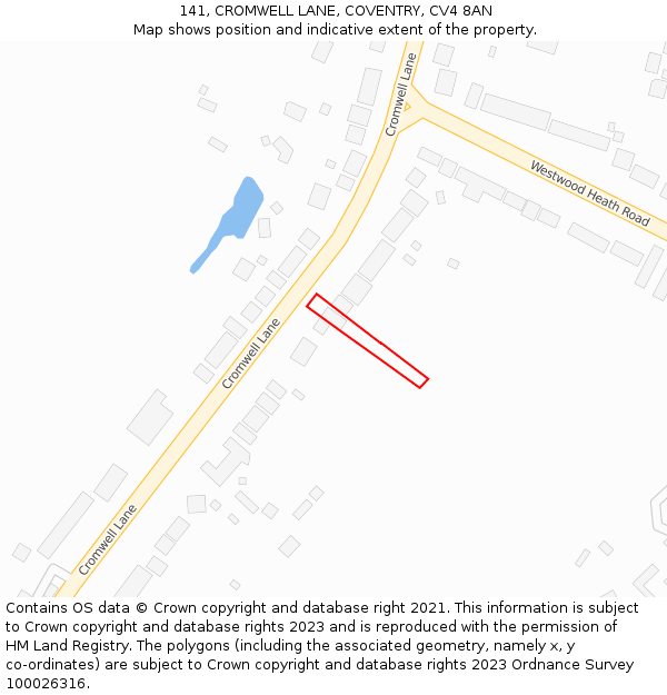 141, CROMWELL LANE, COVENTRY, CV4 8AN: Location map and indicative extent of plot