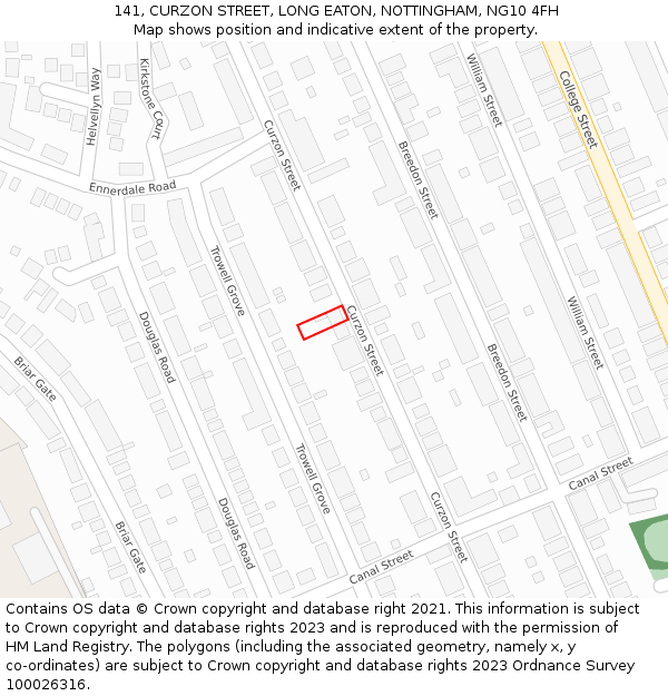 141, CURZON STREET, LONG EATON, NOTTINGHAM, NG10 4FH: Location map and indicative extent of plot