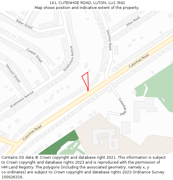 141, CUTENHOE ROAD, LUTON, LU1 3NG: Location map and indicative extent of plot