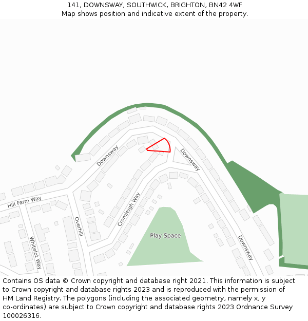 141, DOWNSWAY, SOUTHWICK, BRIGHTON, BN42 4WF: Location map and indicative extent of plot