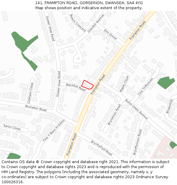 141, FRAMPTON ROAD, GORSEINON, SWANSEA, SA4 4YG: Location map and indicative extent of plot