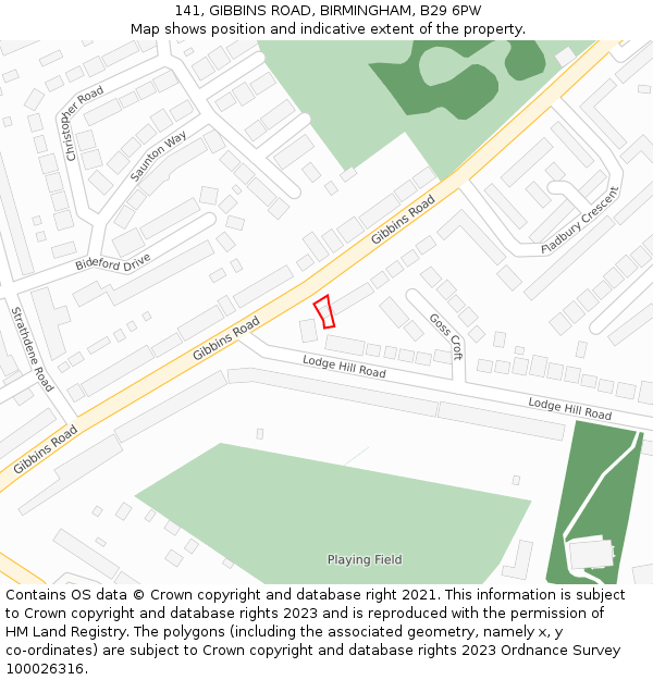 141, GIBBINS ROAD, BIRMINGHAM, B29 6PW: Location map and indicative extent of plot