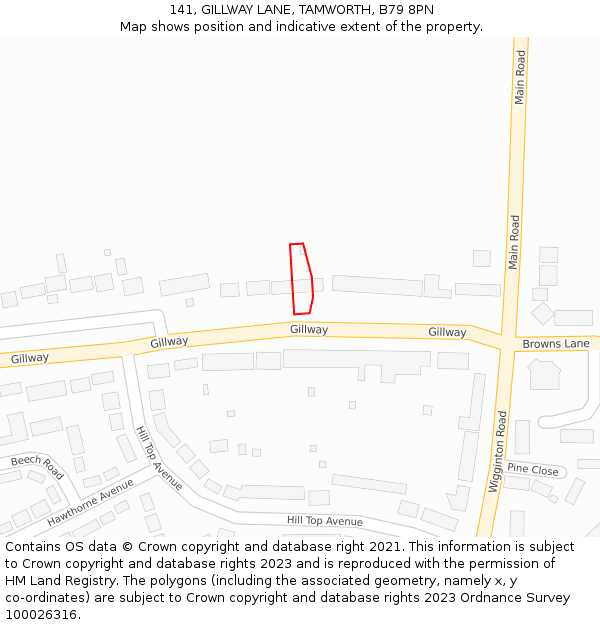 141, GILLWAY LANE, TAMWORTH, B79 8PN: Location map and indicative extent of plot