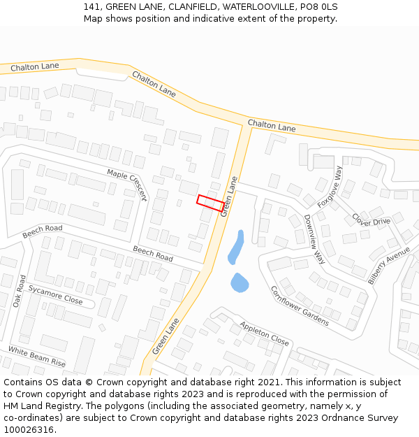 141, GREEN LANE, CLANFIELD, WATERLOOVILLE, PO8 0LS: Location map and indicative extent of plot