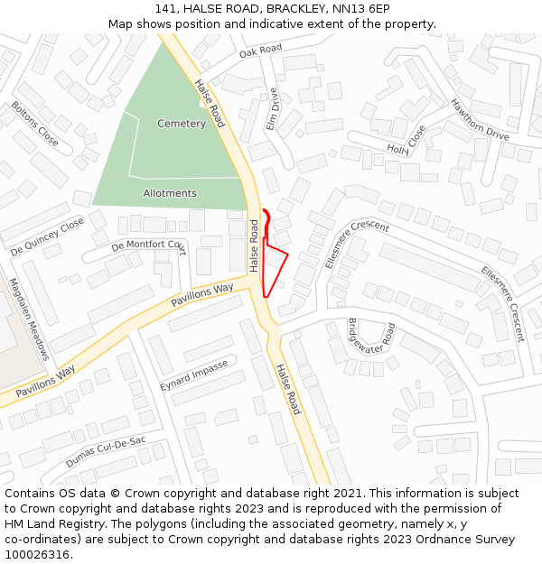 141, HALSE ROAD, BRACKLEY, NN13 6EP: Location map and indicative extent of plot