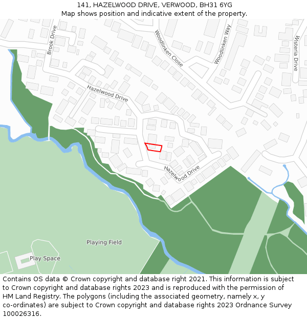 141, HAZELWOOD DRIVE, VERWOOD, BH31 6YG: Location map and indicative extent of plot