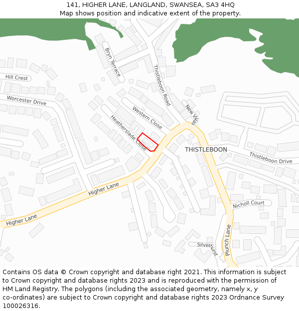 141, HIGHER LANE, LANGLAND, SWANSEA, SA3 4HQ: Location map and indicative extent of plot