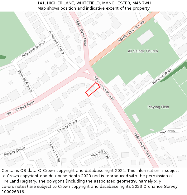 141, HIGHER LANE, WHITEFIELD, MANCHESTER, M45 7WH: Location map and indicative extent of plot