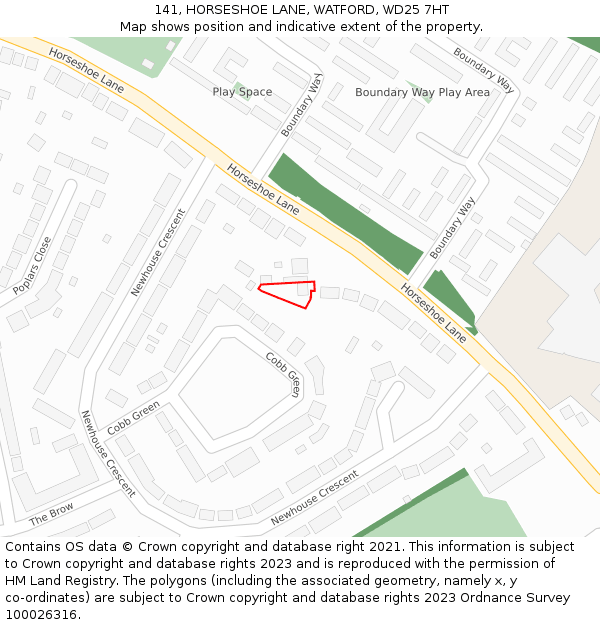 141, HORSESHOE LANE, WATFORD, WD25 7HT: Location map and indicative extent of plot