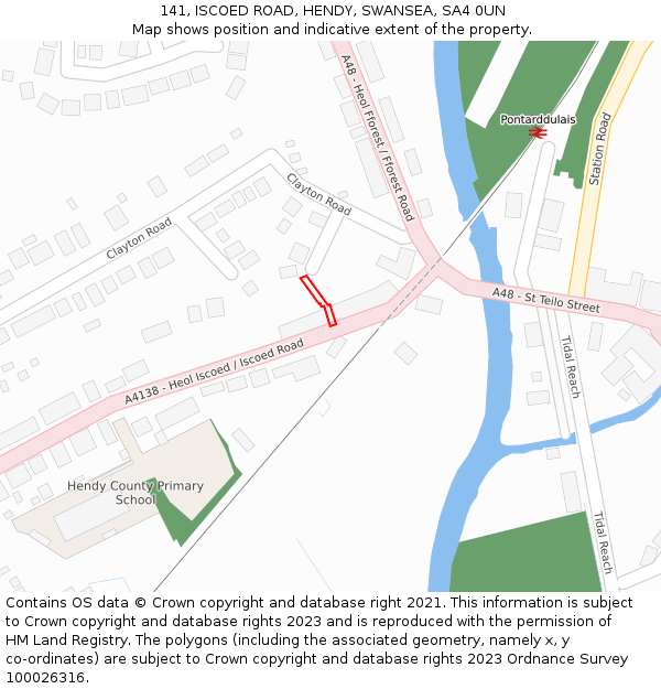 141, ISCOED ROAD, HENDY, SWANSEA, SA4 0UN: Location map and indicative extent of plot