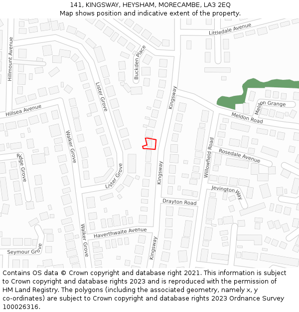 141, KINGSWAY, HEYSHAM, MORECAMBE, LA3 2EQ: Location map and indicative extent of plot