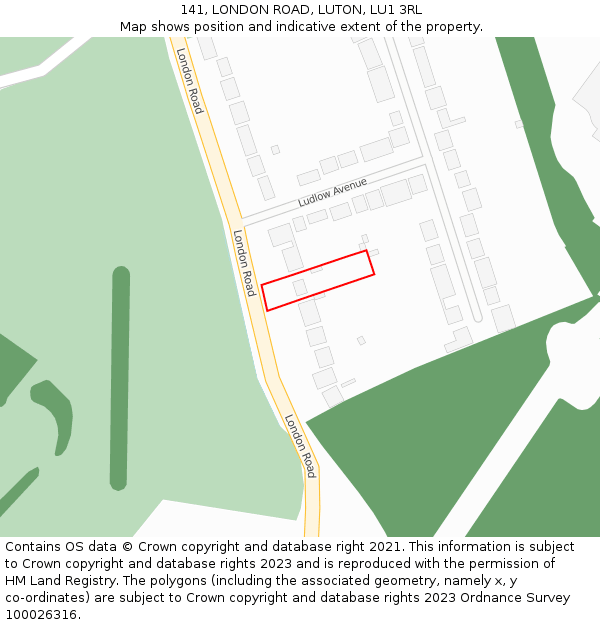 141, LONDON ROAD, LUTON, LU1 3RL: Location map and indicative extent of plot