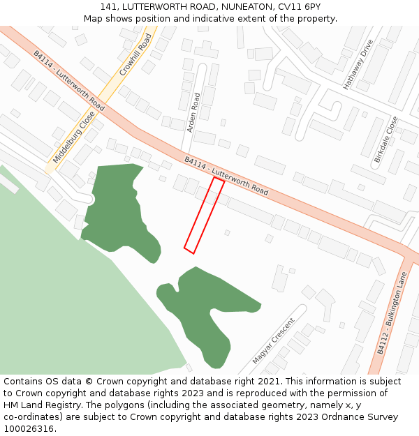 141, LUTTERWORTH ROAD, NUNEATON, CV11 6PY: Location map and indicative extent of plot
