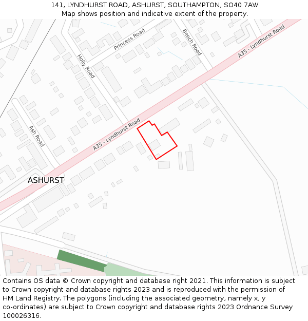 141, LYNDHURST ROAD, ASHURST, SOUTHAMPTON, SO40 7AW: Location map and indicative extent of plot