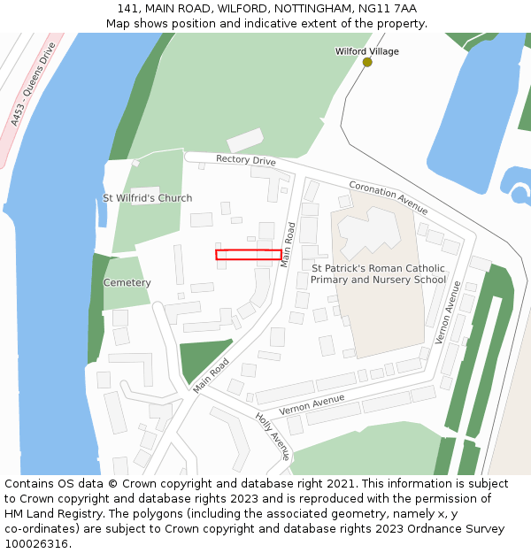 141, MAIN ROAD, WILFORD, NOTTINGHAM, NG11 7AA: Location map and indicative extent of plot