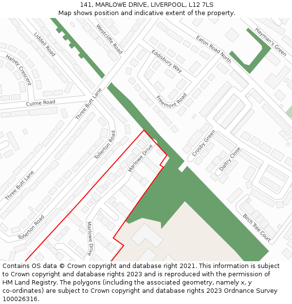 141, MARLOWE DRIVE, LIVERPOOL, L12 7LS: Location map and indicative extent of plot