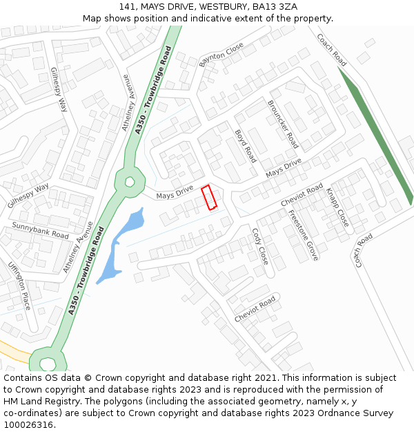 141, MAYS DRIVE, WESTBURY, BA13 3ZA: Location map and indicative extent of plot