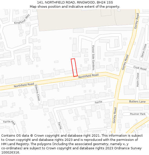 141, NORTHFIELD ROAD, RINGWOOD, BH24 1SS: Location map and indicative extent of plot