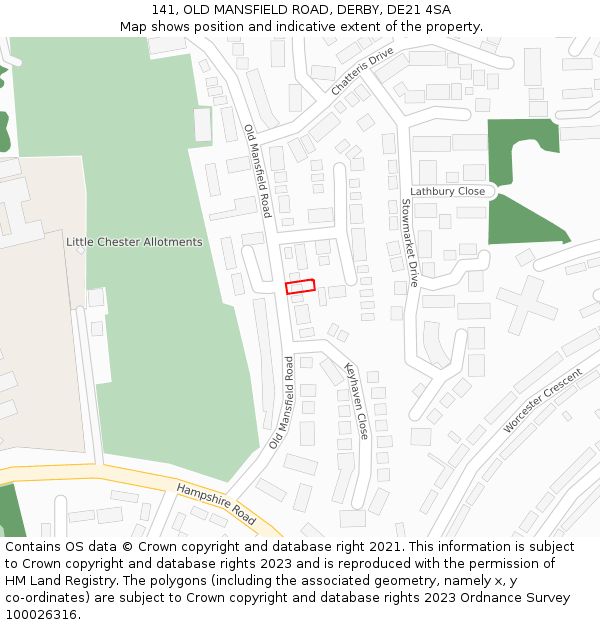 141, OLD MANSFIELD ROAD, DERBY, DE21 4SA: Location map and indicative extent of plot