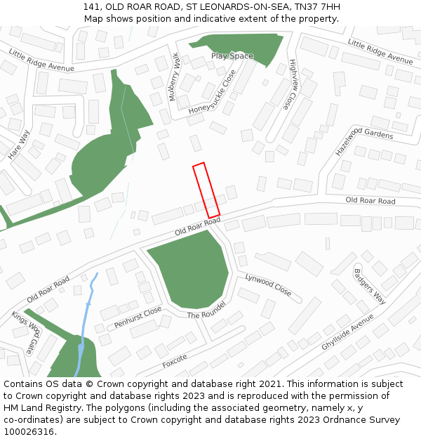 141, OLD ROAR ROAD, ST LEONARDS-ON-SEA, TN37 7HH: Location map and indicative extent of plot