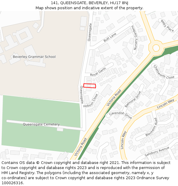 141, QUEENSGATE, BEVERLEY, HU17 8NJ: Location map and indicative extent of plot