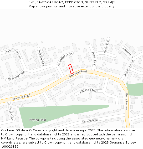 141, RAVENCAR ROAD, ECKINGTON, SHEFFIELD, S21 4JR: Location map and indicative extent of plot