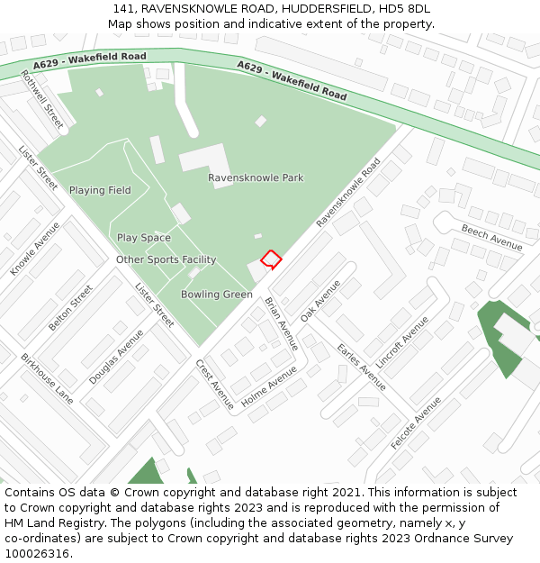 141, RAVENSKNOWLE ROAD, HUDDERSFIELD, HD5 8DL: Location map and indicative extent of plot