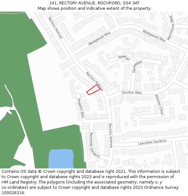 141, RECTORY AVENUE, ROCHFORD, SS4 3AT: Location map and indicative extent of plot