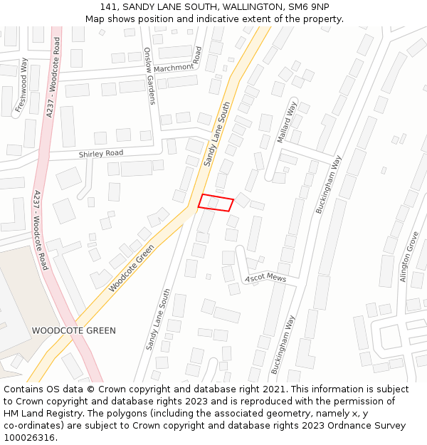 141, SANDY LANE SOUTH, WALLINGTON, SM6 9NP: Location map and indicative extent of plot