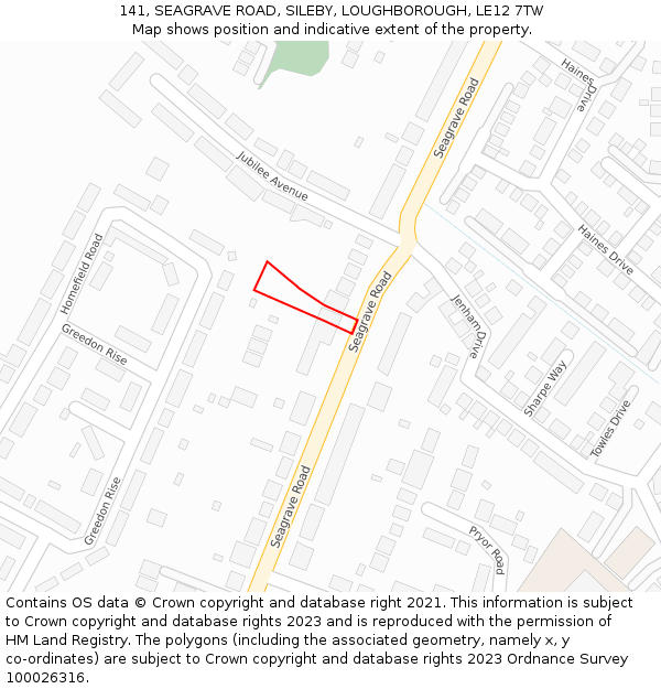 141, SEAGRAVE ROAD, SILEBY, LOUGHBOROUGH, LE12 7TW: Location map and indicative extent of plot