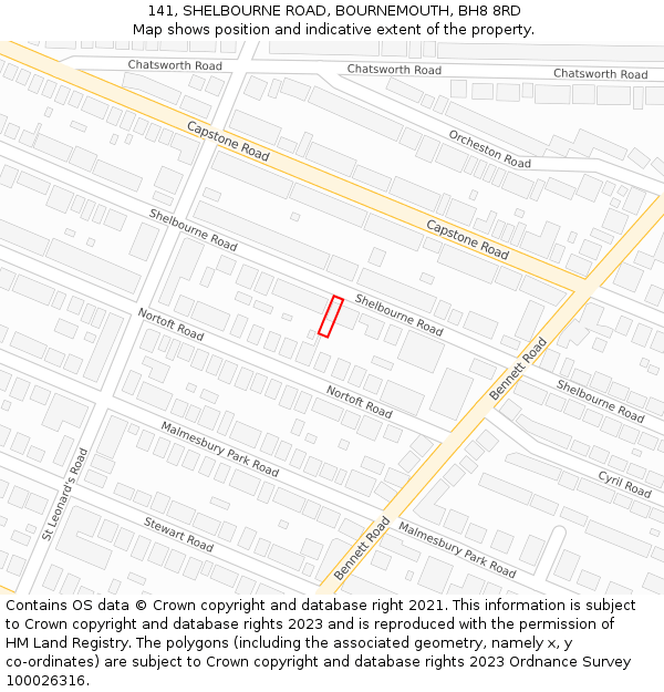 141, SHELBOURNE ROAD, BOURNEMOUTH, BH8 8RD: Location map and indicative extent of plot