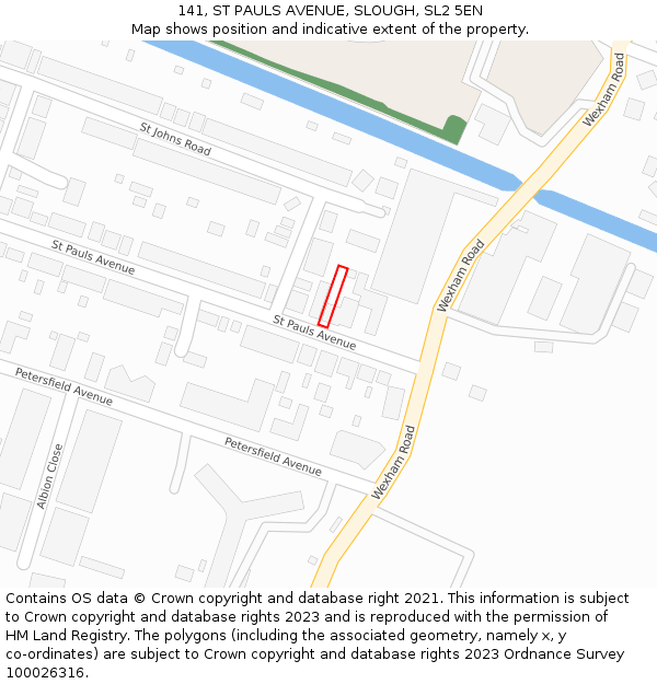 141, ST PAULS AVENUE, SLOUGH, SL2 5EN: Location map and indicative extent of plot