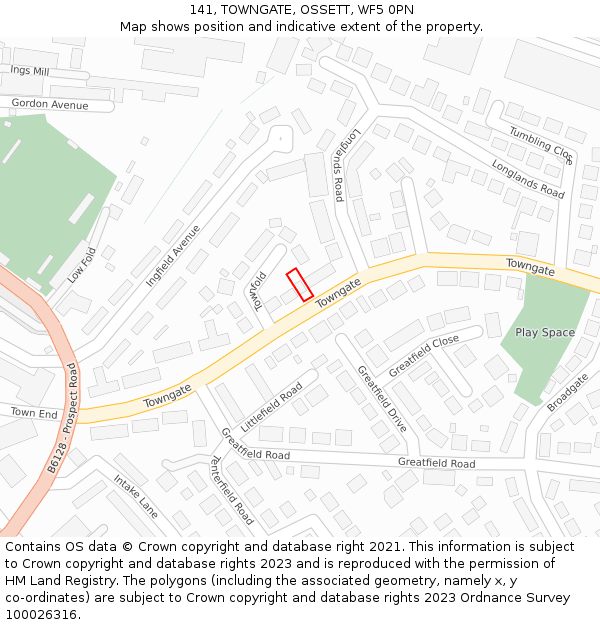 141, TOWNGATE, OSSETT, WF5 0PN: Location map and indicative extent of plot