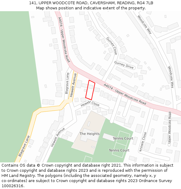 141, UPPER WOODCOTE ROAD, CAVERSHAM, READING, RG4 7LB: Location map and indicative extent of plot